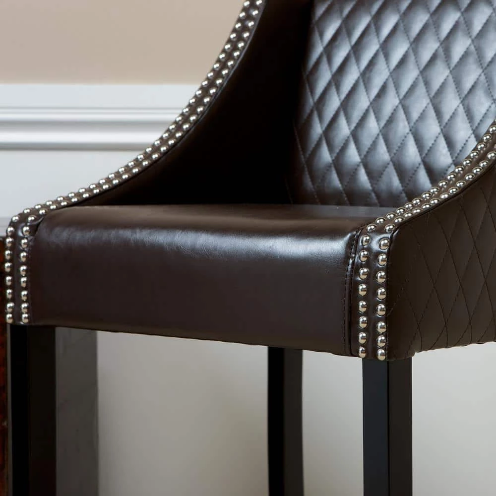Milano 39.25 in. Brown Leather Quilted Bonded Bar Stool by Noble House - Image 4