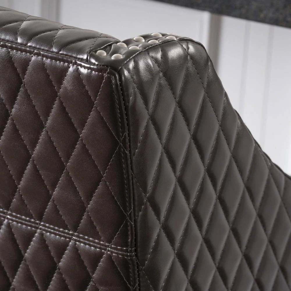 Milano 39.25 in. Brown Leather Quilted Bonded Bar Stool by Noble House - Image 2