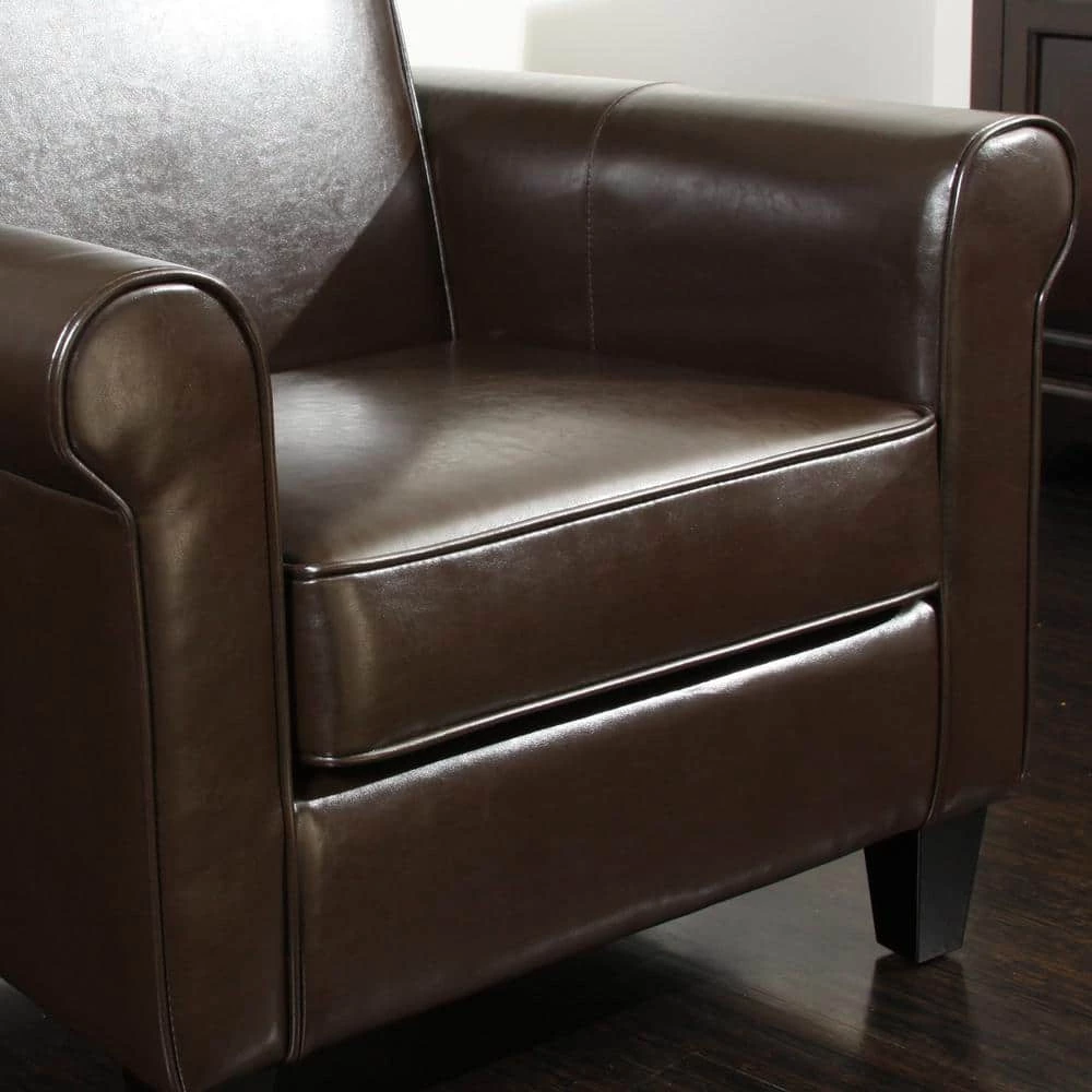 Freemont Brown Upholstered Club Chair by Noble House - Image 4