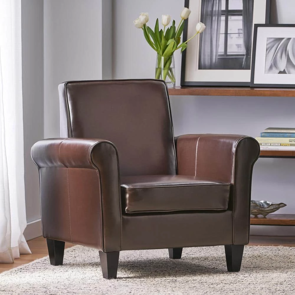 Freemont Brown Upholstered Club Chair by Noble House - Image 2