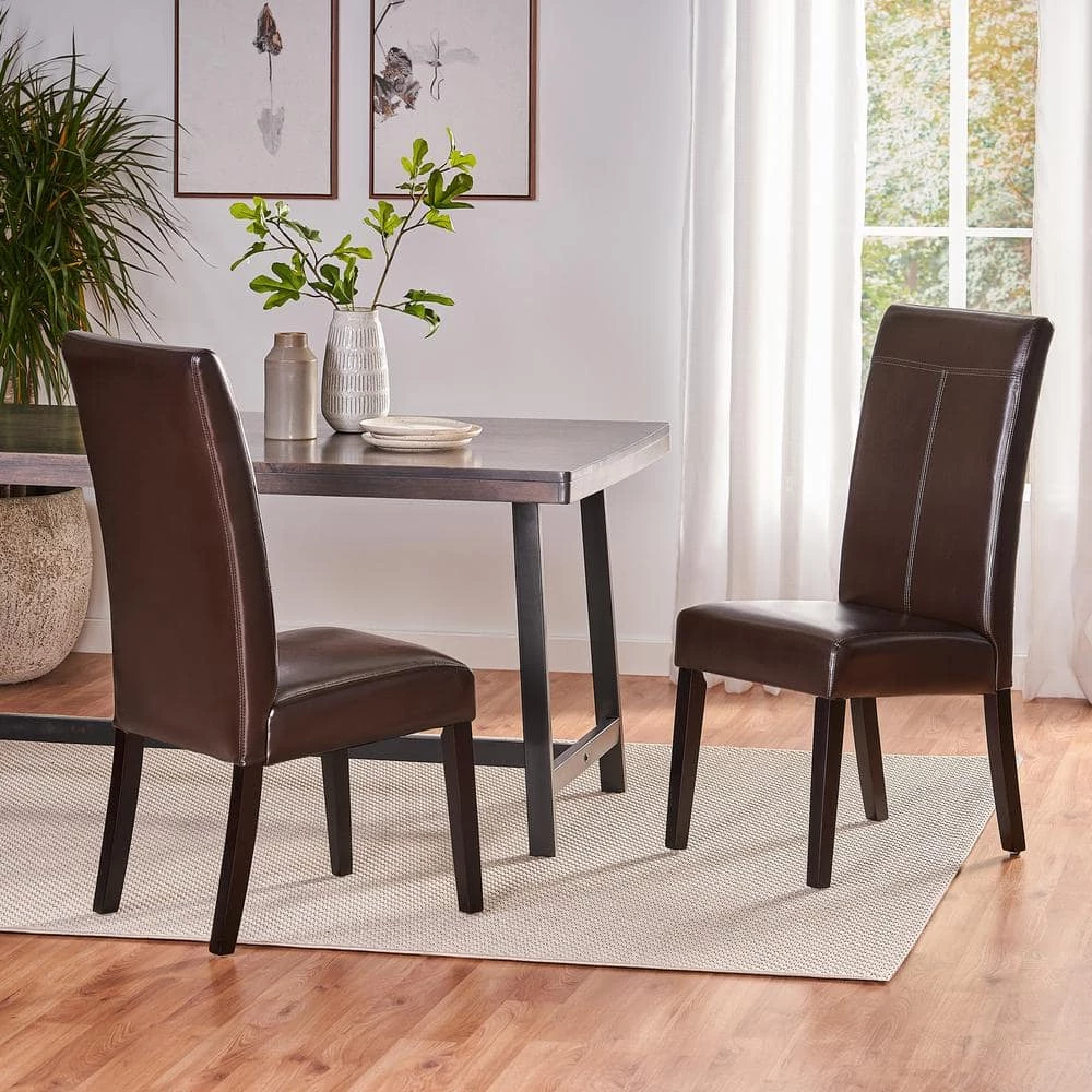 Lissa Chocolate Brown PU T-Stitch Dining Chairs (Set of 2) by Noble House - Image 9