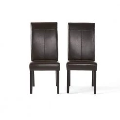 Lissa Chocolate Brown PU T-Stitch Dining Chairs (Set of 2) by Noble House
