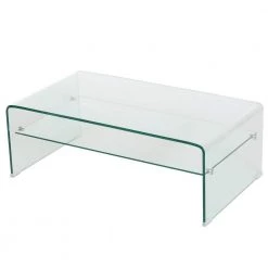 40 in. Clear Medium Rectangle Glass Coffee Table with Shelf by Noble House