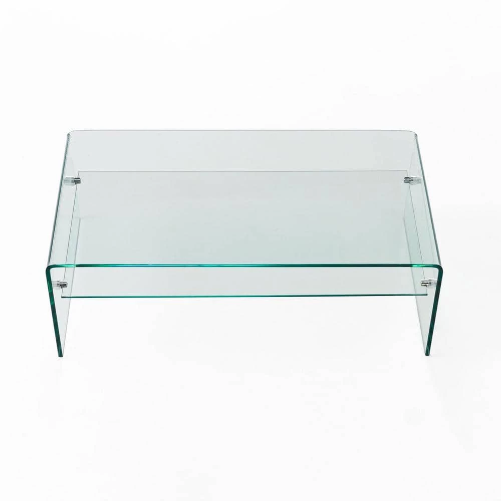 40 in. Clear Medium Rectangle Glass Coffee Table with Shelf by Noble House - Image 3