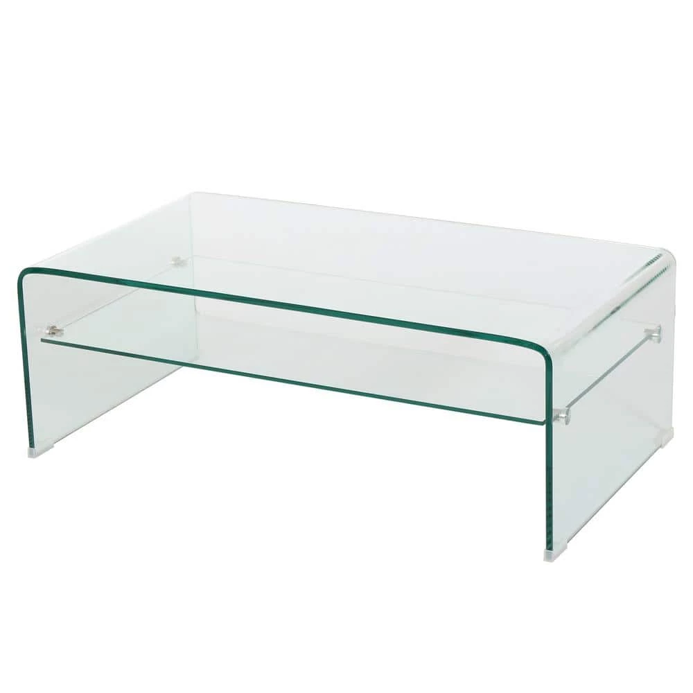 40 in. Clear Medium Rectangle Glass Coffee Table with Shelf by Noble House - Image 2