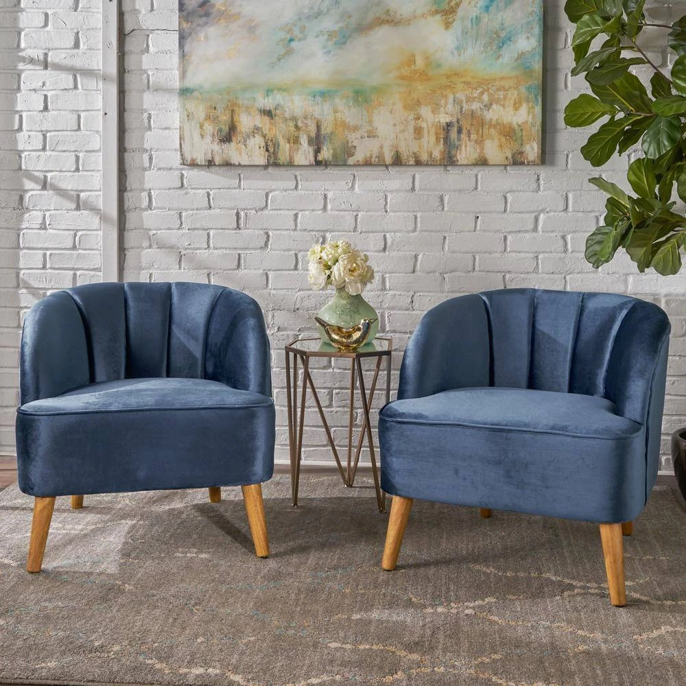 Amaia Cobalt Velvet Upholstered Club Chair (Set of 2) by Noble House - Image 10