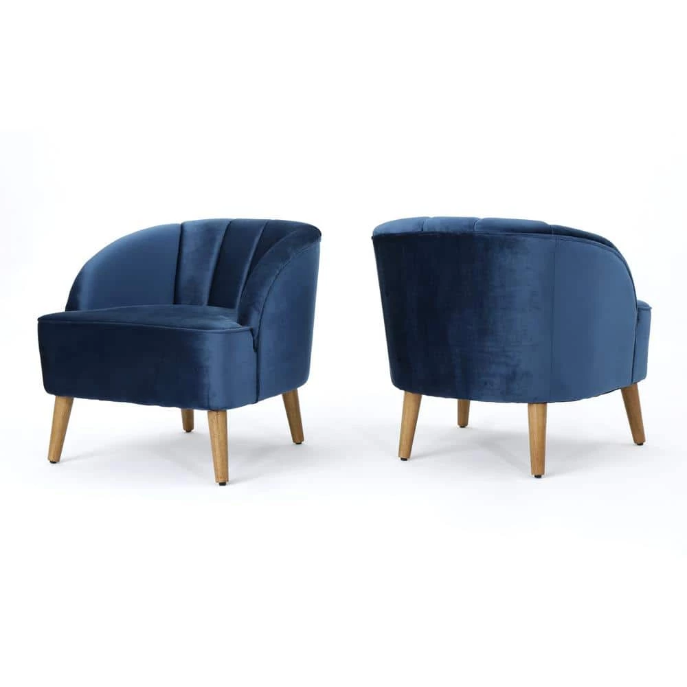 Amaia Cobalt Velvet Upholstered Club Chair (Set of 2) by Noble House