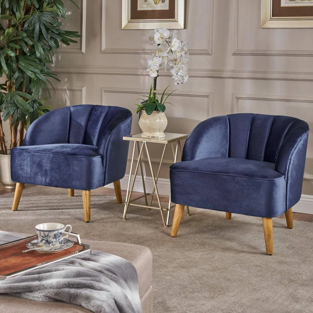 Amaia Cobalt Velvet Upholstered Club Chair (Set of 2) by Noble House - Image 3