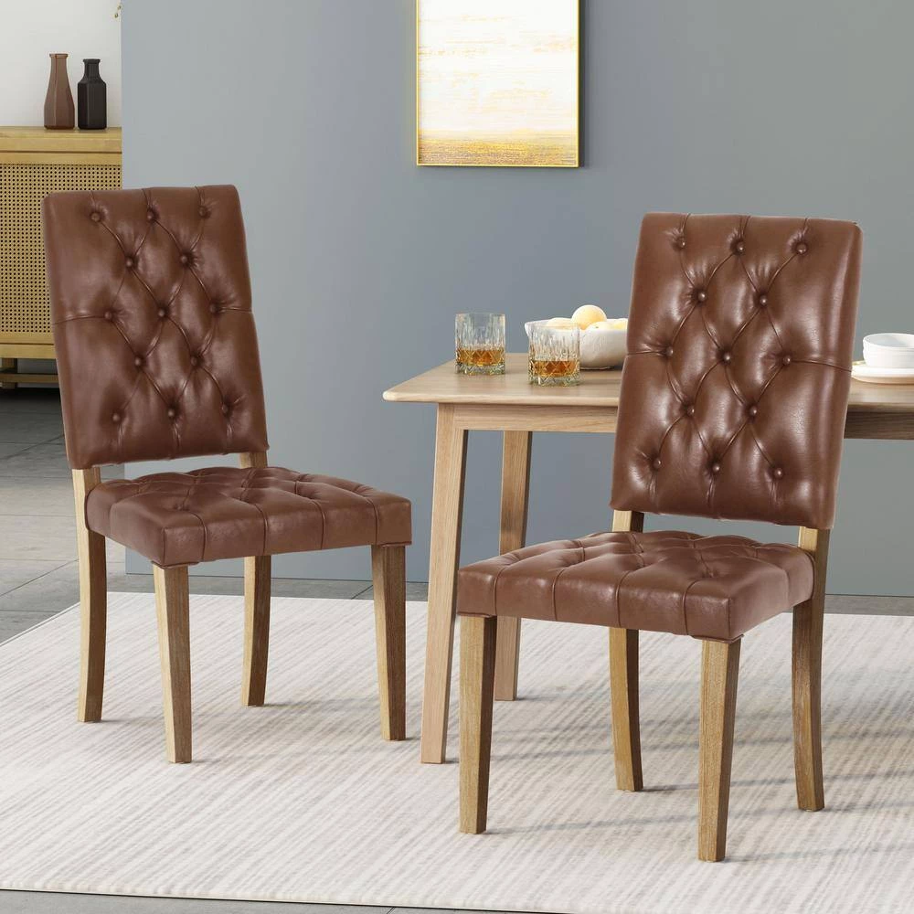 Uintah Cognac Brown and Natural Tufted Dining Chair (Set of 2) by Noble House - Image 10