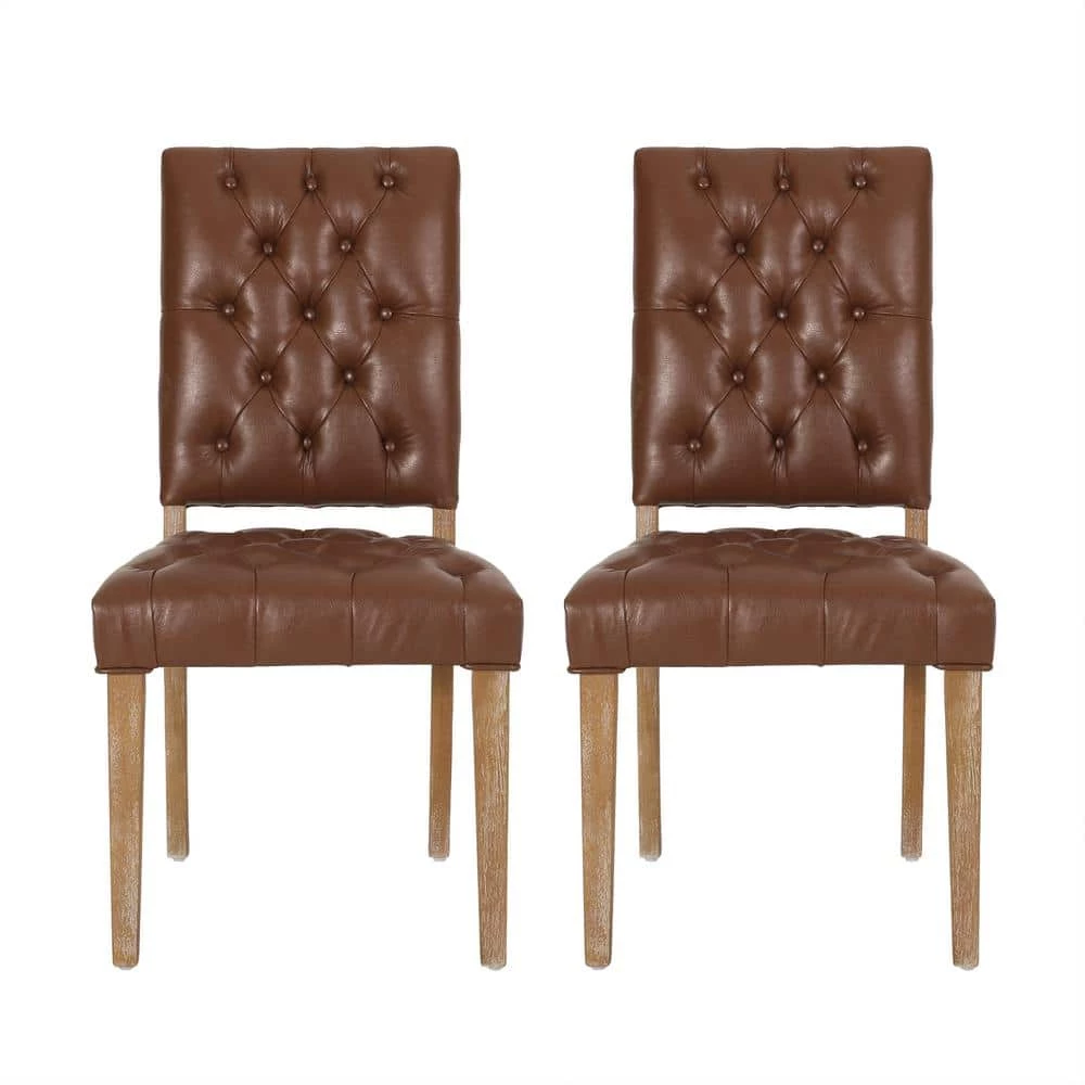 Uintah Cognac Brown and Natural Tufted Dining Chair (Set of 2) by Noble House
