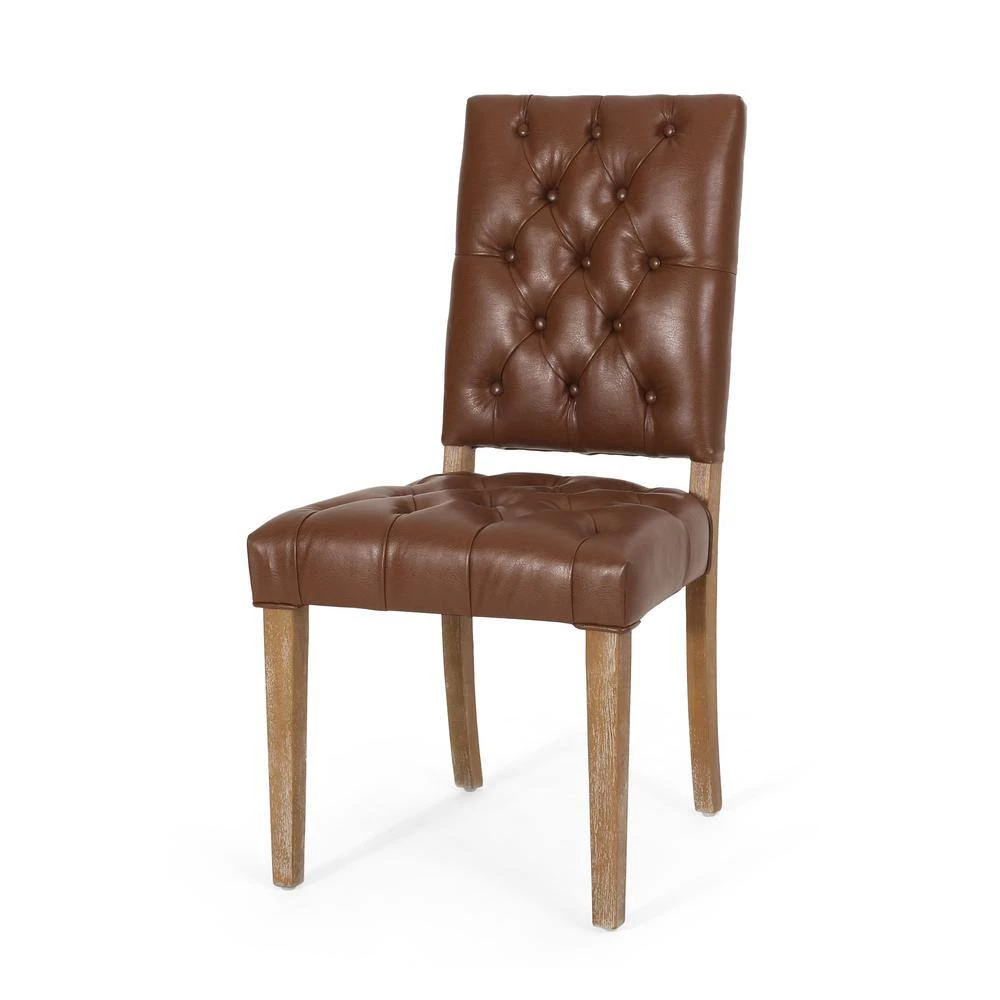 Uintah Cognac Brown and Natural Tufted Dining Chair (Set of 2) by Noble House - Image 5