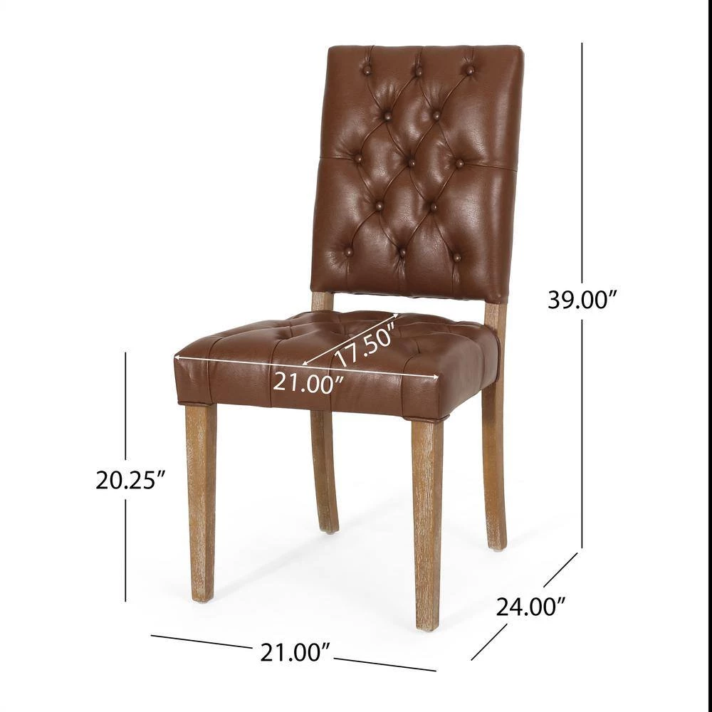 Uintah Cognac Brown and Natural Tufted Dining Chair (Set of 2) by Noble House - Image 6