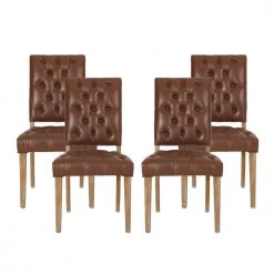Uintah Cognac Brown and Natural Tufted Dining Chair (Set of 4) by Noble House