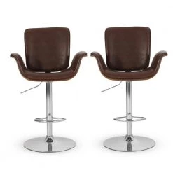Mendon 39.75 in. Cognac Brown and Silver Bentwood Adjustable Swivel Barstools (Set of 2) by Noble House