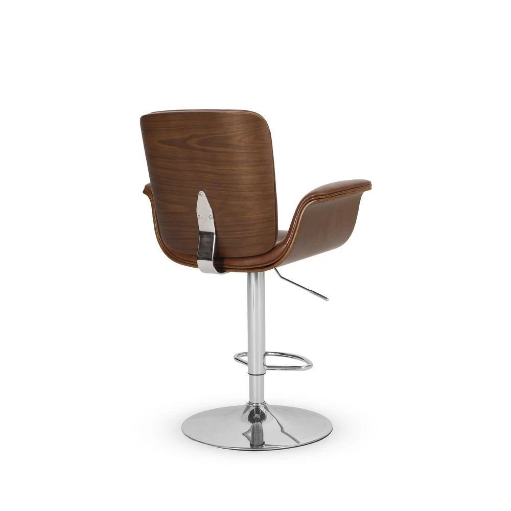 Mendon 39.75 in. Cognac Brown and Silver Bentwood Adjustable Swivel Barstools (Set of 2) by Noble House - Image 4