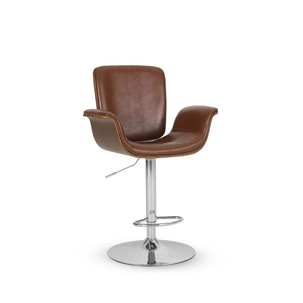 Mendon 39.75 in. Cognac Brown and Silver Bentwood Adjustable Swivel Barstools (Set of 2) by Noble House - Image 5