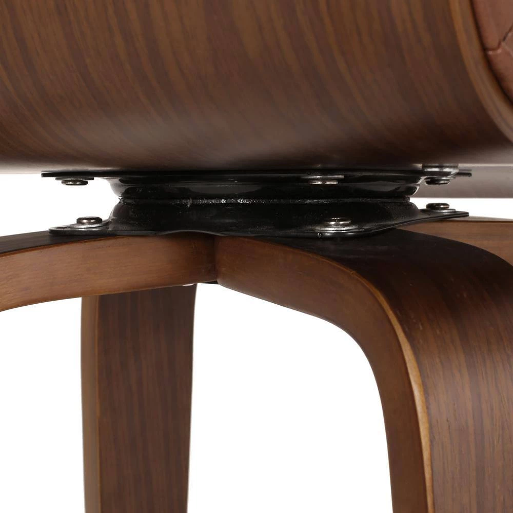 Holdaway 41.00-49.00 in. Cognac Brown and Walnut Channel Stitch Bentwood Swivel Barstools (Set of 2) by Noble House - Image 7