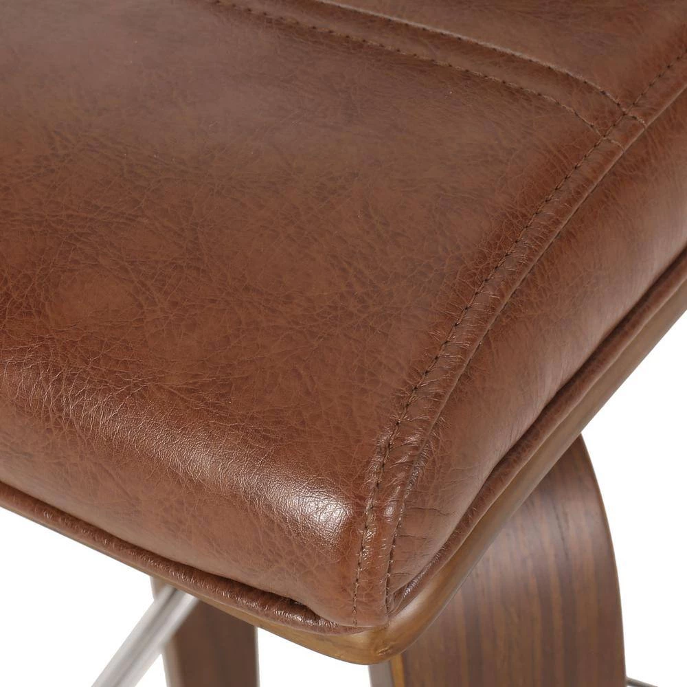 Holdaway 41.00-49.00 in. Cognac Brown and Walnut Channel Stitch Bentwood Swivel Barstools (Set of 2) by Noble House - Image 10