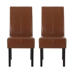 Braydon Cognac Brown Faux Leather T-Stitch Dining Chair (Set of 2) by Noble House