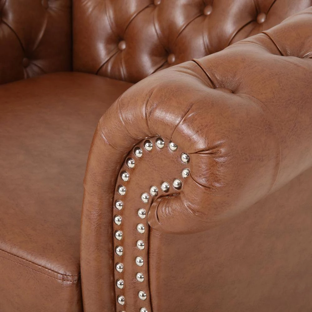 Silverdale Cognac Brown Faux Leather Nailhead Trim Club Chair by Noble House - Image 7
