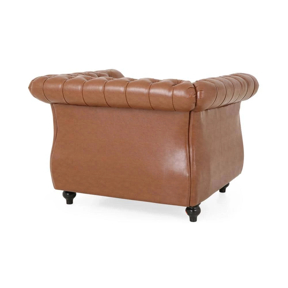 Silverdale Cognac Brown Faux Leather Nailhead Trim Club Chair by Noble House - Image 5