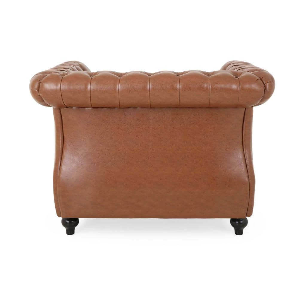 Silverdale Cognac Brown Faux Leather Nailhead Trim Club Chair by Noble House - Image 3