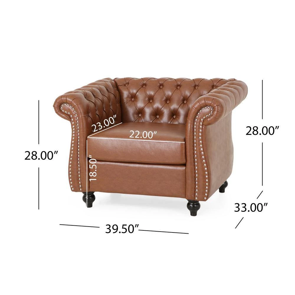 Silverdale Cognac Brown Faux Leather Nailhead Trim Club Chair by Noble House - Image 9