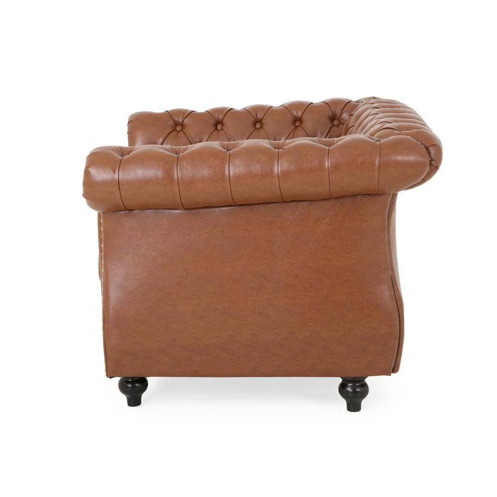 Silverdale Cognac Brown Faux Leather Nailhead Trim Club Chair by Noble House - Image 2