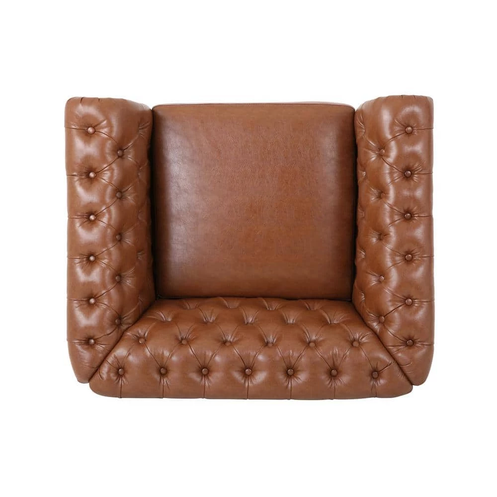 Silverdale Cognac Brown Faux Leather Nailhead Trim Club Chair by Noble House - Image 8