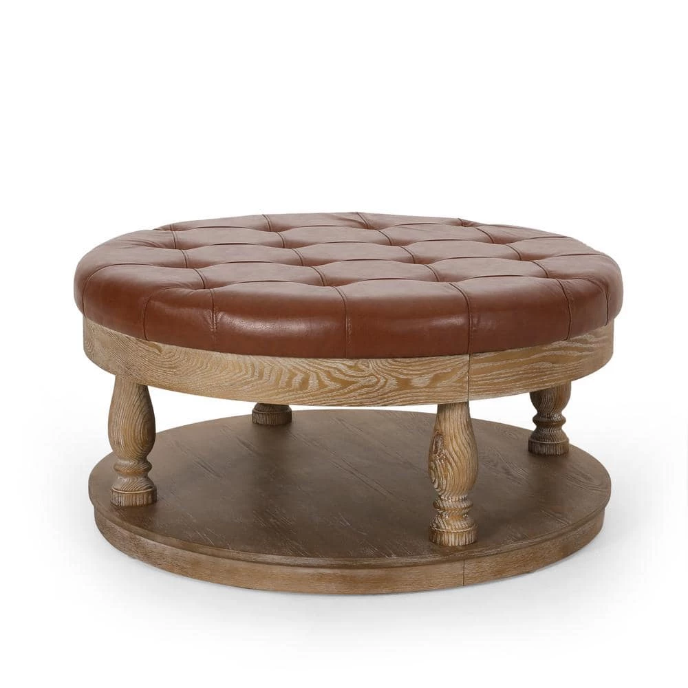 Grolsch Cognac Brown Tufted Ottoman by Noble House - Image 5