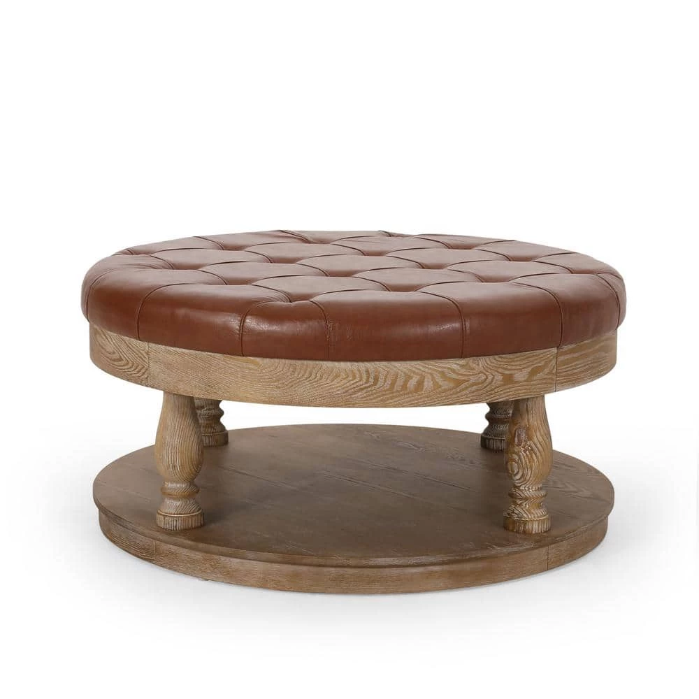 Grolsch Cognac Brown Tufted Ottoman by Noble House