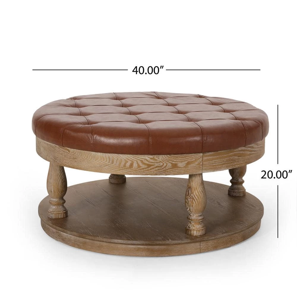 Grolsch Cognac Brown Tufted Ottoman by Noble House - Image 4
