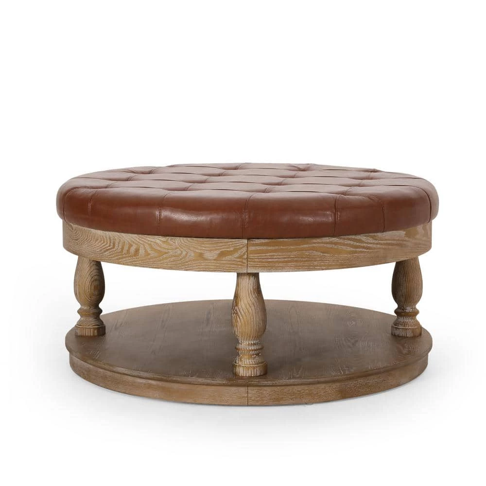 Grolsch Cognac Brown Tufted Ottoman by Noble House - Image 2