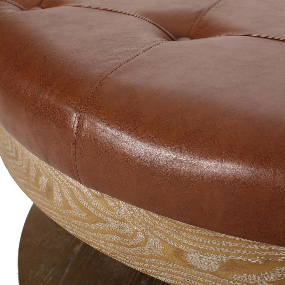 Grolsch Cognac Brown Tufted Ottoman by Noble House - Image 8