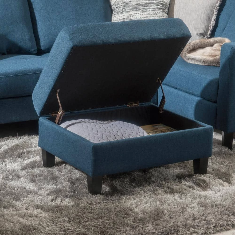 Zahra Dark Blue Fabric Storage Ottoman by Noble House - Image 11