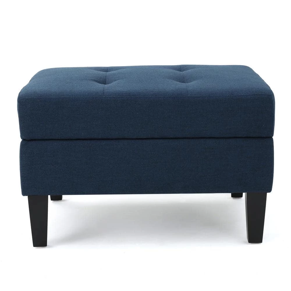 Zahra Dark Blue Fabric Storage Ottoman by Noble House