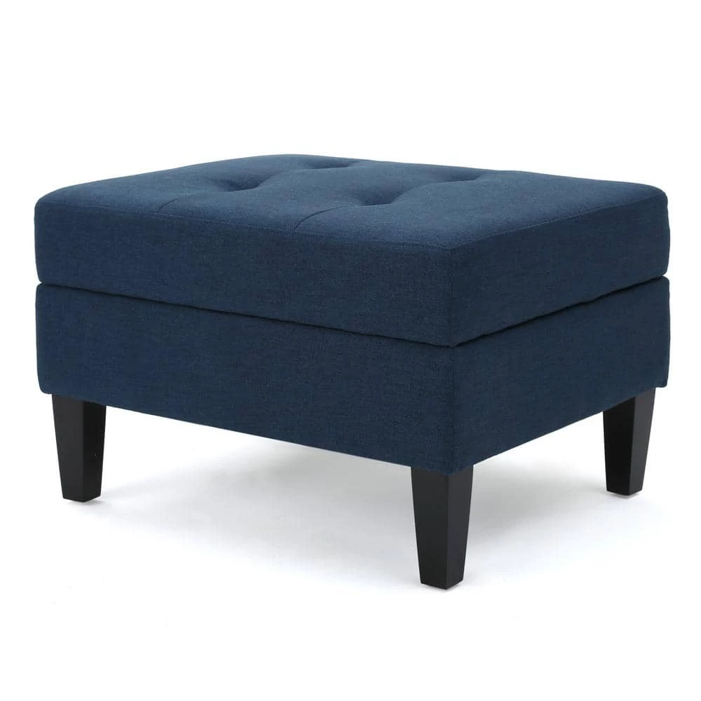 Zahra Dark Blue Fabric Storage Ottoman by Noble House - Image 4
