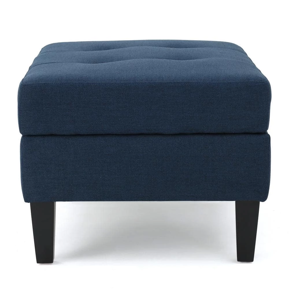 Zahra Dark Blue Fabric Storage Ottoman by Noble House - Image 2