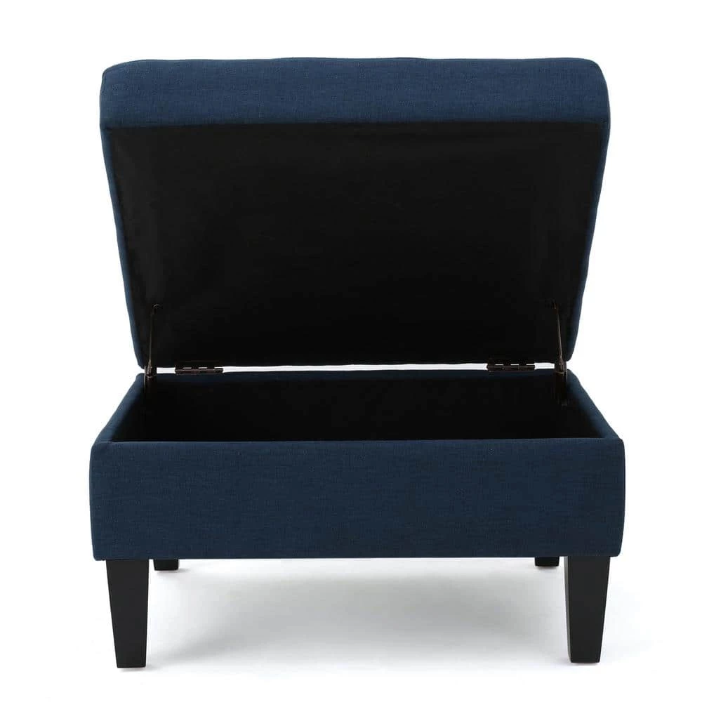 Zahra Dark Blue Fabric Storage Ottoman by Noble House - Image 9