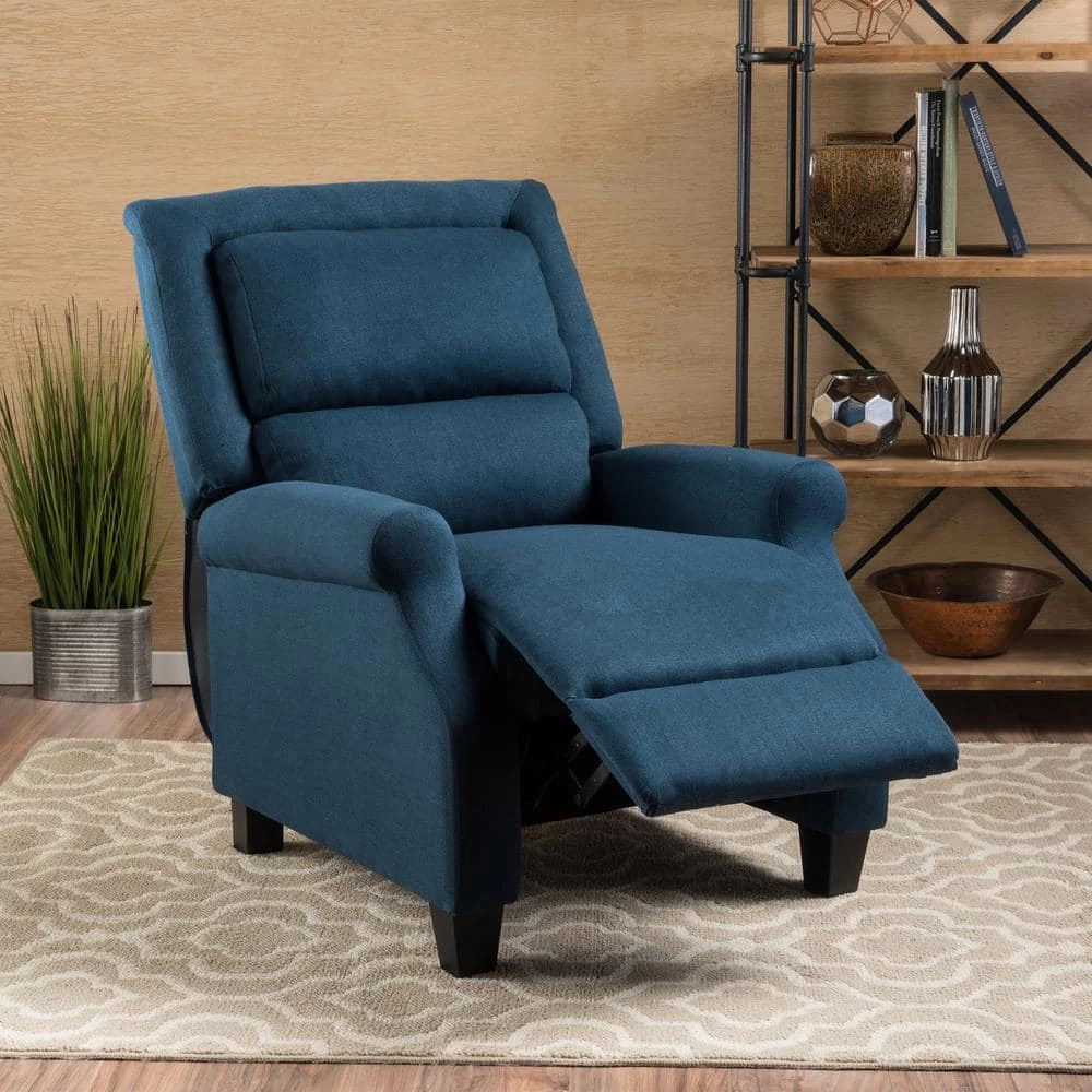 Reddington Dark Blue Fabric Recliner by Noble House - Image 8