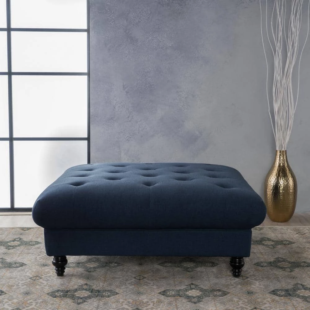 Bordeaux Dark Blue Square Ottoman by Noble House - Image 5