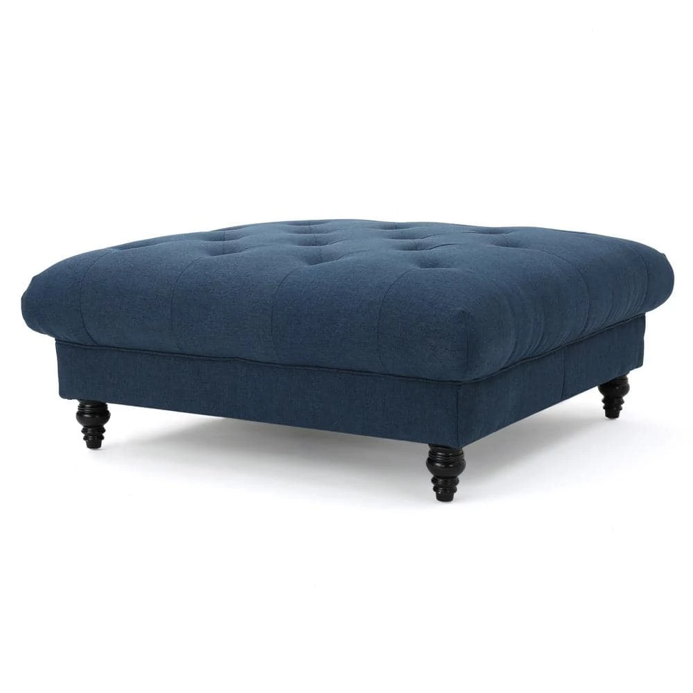 Bordeaux Dark Blue Square Ottoman by Noble House