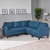 5-Piece Dark Blue Polyester 4-Seater L-Shaped Sectional Sofa with Wood Legs by Noble House