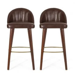 Canyon Dark Brown and Espresso 39.75 in. Low Back Channel Stitch Metal Barstools (Set of 2) by Noble House