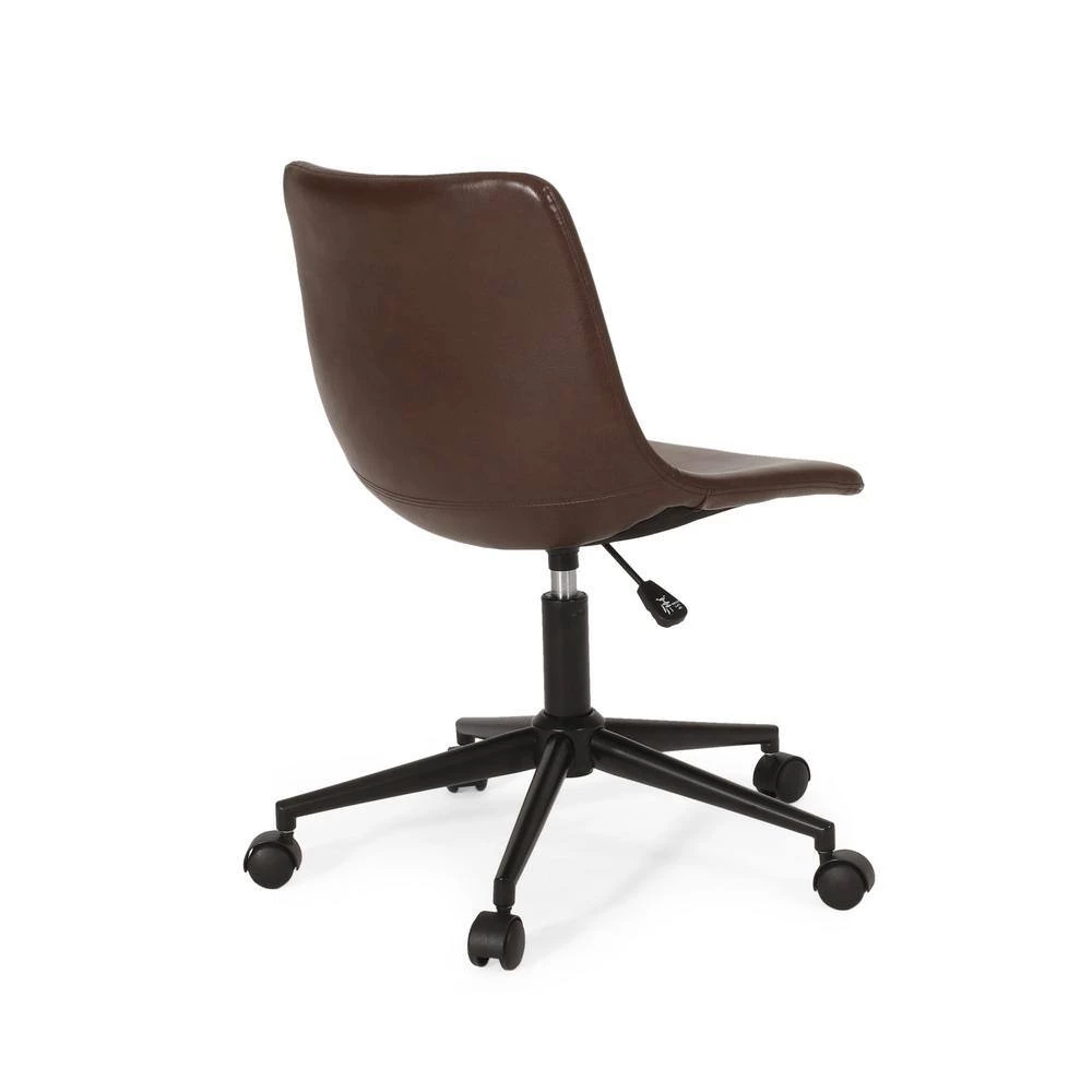 Wibaux Dark Brown and Matte Black Upholstery Swivel Office Chair by Noble House - Image 4
