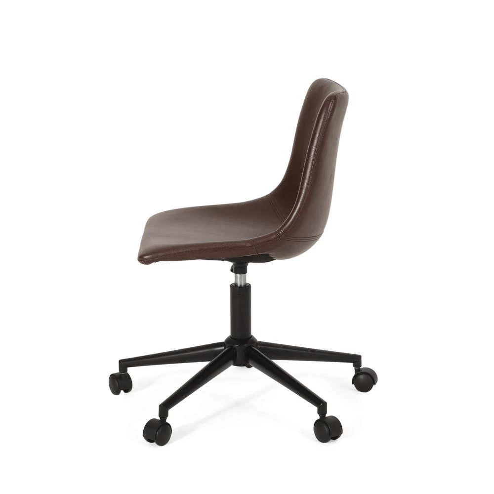 Wibaux Dark Brown and Matte Black Upholstery Swivel Office Chair by Noble House - Image 2