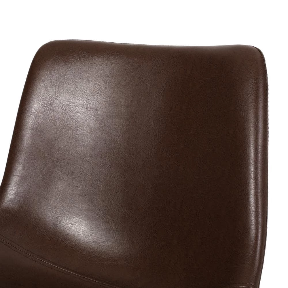 Wibaux Dark Brown and Matte Black Upholstery Swivel Office Chair by Noble House - Image 9