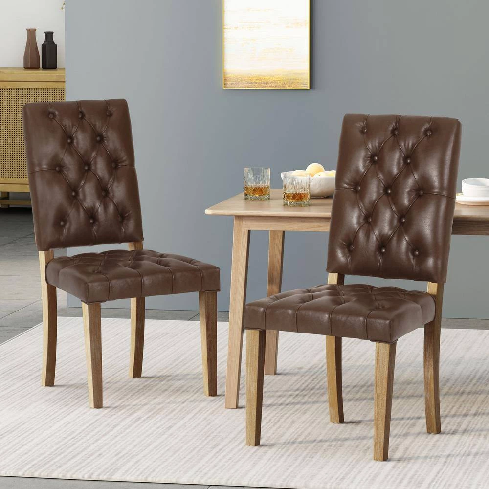 Uintah Dark Brown and Natural Tufted Dining Chair (Set of 2) by Noble House - Image 10
