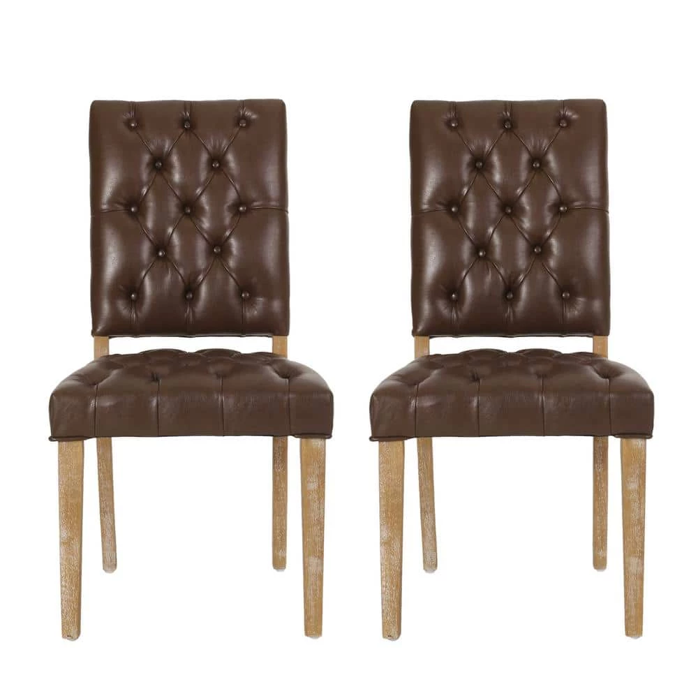 Uintah Dark Brown and Natural Tufted Dining Chair (Set of 2) by Noble House