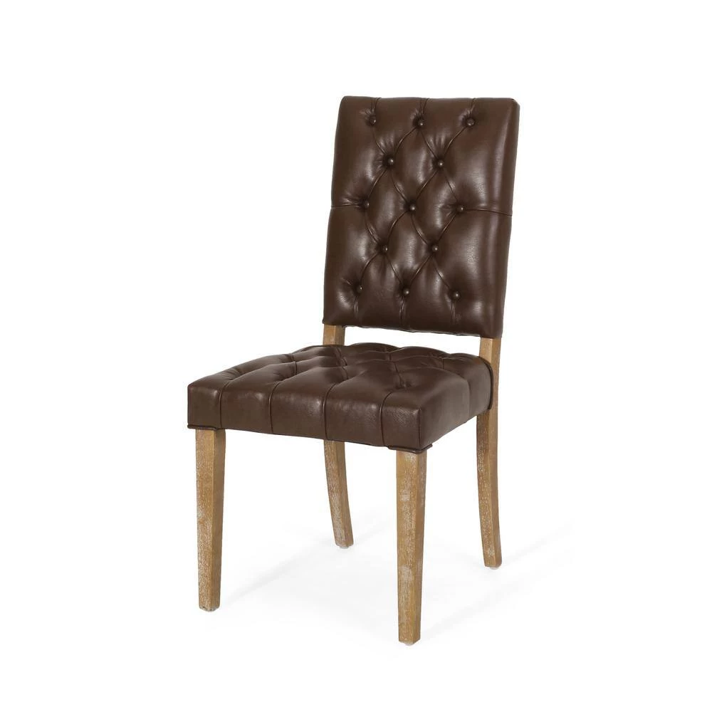 Uintah Dark Brown and Natural Tufted Dining Chair (Set of 2) by Noble House - Image 5